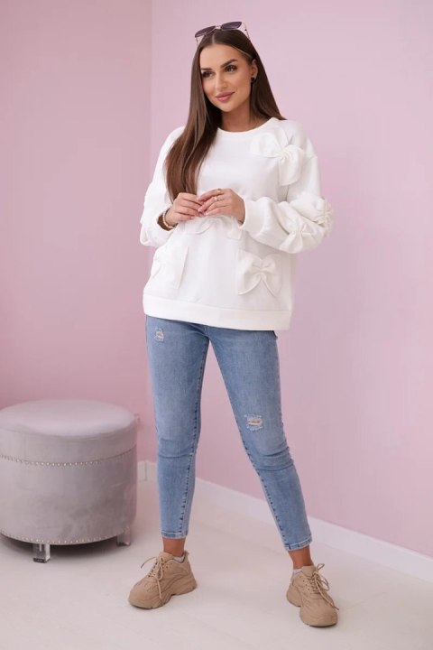 Bluza ocieplana z ozdobnymi kokardami ecru Bluza ocieplana z ozdobnymi kokardami ecru