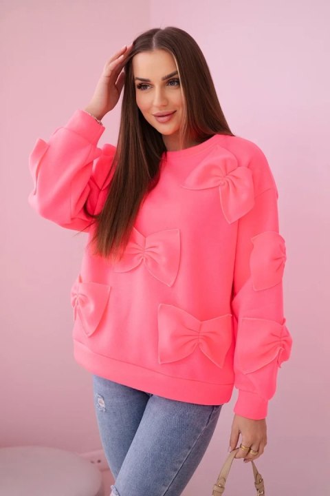 Bluza ocieplana z ozdobnymi kokardami różowy neon Bluza ocieplana z ozdobnymi kokardami różowy neon