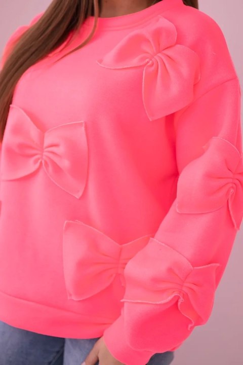 Bluza ocieplana z ozdobnymi kokardami różowy neon Bluza ocieplana z ozdobnymi kokardami różowy neon