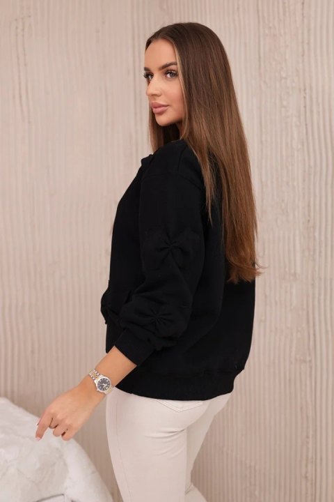 Bluza ocieplana ze ściągaczem i ozdobnymi kokardami czarna Bluza ocieplana ze ściągaczem i ozdobnymi kokardami czarna
