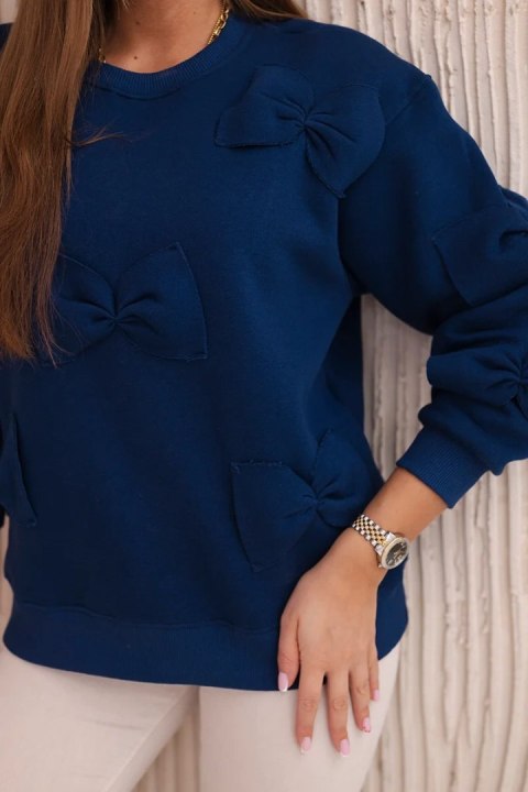 Bluza ocieplana ze ściągaczem i ozdobnymi kokardami granatowa Bluza ocieplana ze ściągaczem i ozdobnymi kokardami granatowa