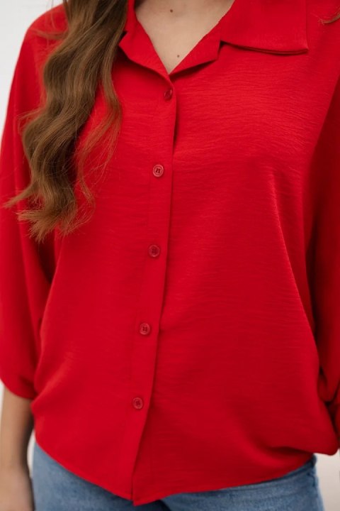 Bluzka oversize zapinana na guziki czerwona Bluzka oversize zapinana na guziki czerwona