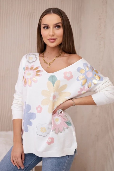 Bluzka sweterkowa w kolorowe kwiaty żółty+niebieski Bluzka sweterkowa w kolorowe kwiaty żółty+niebieski