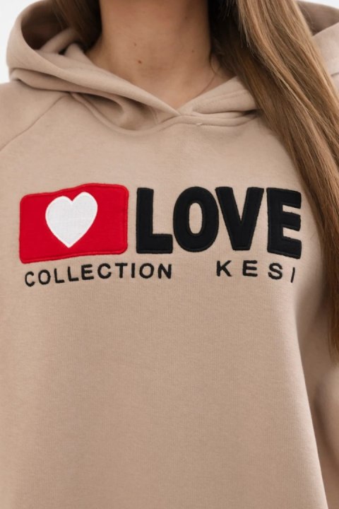 Bluza bawełniana ocieplana z kapturem Love ciemno beżowa Bluza bawełniana ocieplana z kapturem Love ciemno beżowa