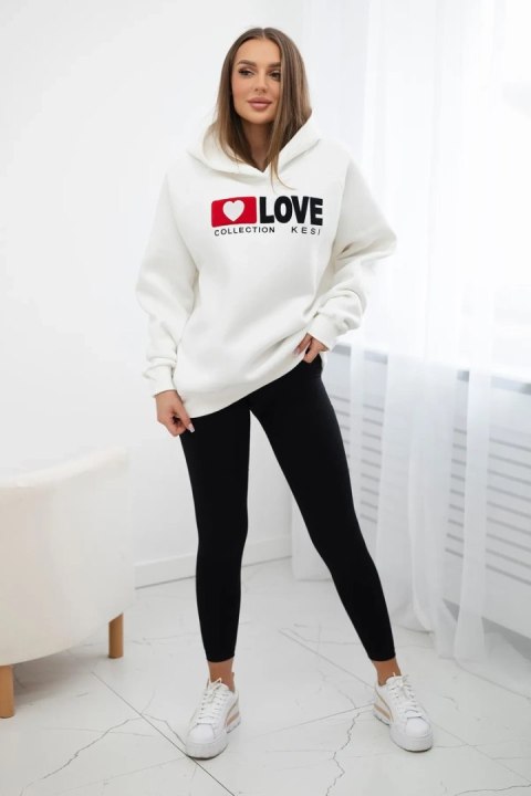 Bluza bawełniana ocieplana z kapturem Love ecru Bluza bawełniana ocieplana z kapturem Love ecru