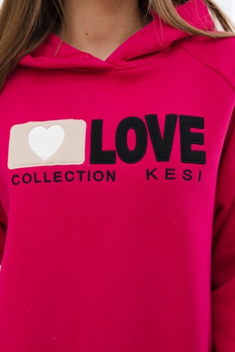 Bluza bawełniana ocieplana z kapturem Love fuksja Bluza bawełniana ocieplana z kapturem Love fuksja
