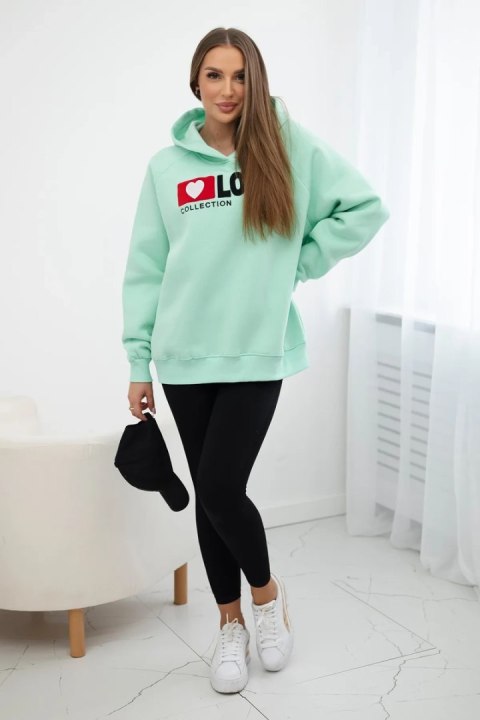 Bluza bawełniana ocieplana z kapturem Love miętowa Bluza bawełniana ocieplana z kapturem Love miętowa