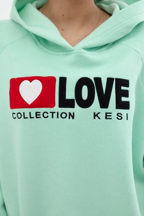 Bluza bawełniana ocieplana z kapturem Love miętowa Bluza bawełniana ocieplana z kapturem Love miętowa