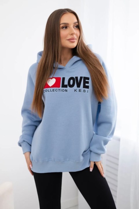 Bluza bawełniana ocieplana z kapturem Love niebieska Bluza bawełniana ocieplana z kapturem Love niebieska