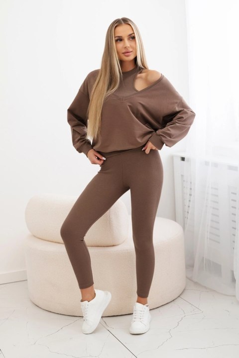 Komplet 3-częściowy bluza + top + legginsy mocca Komplet 3-częściowy bluza + top + legginsy mocca