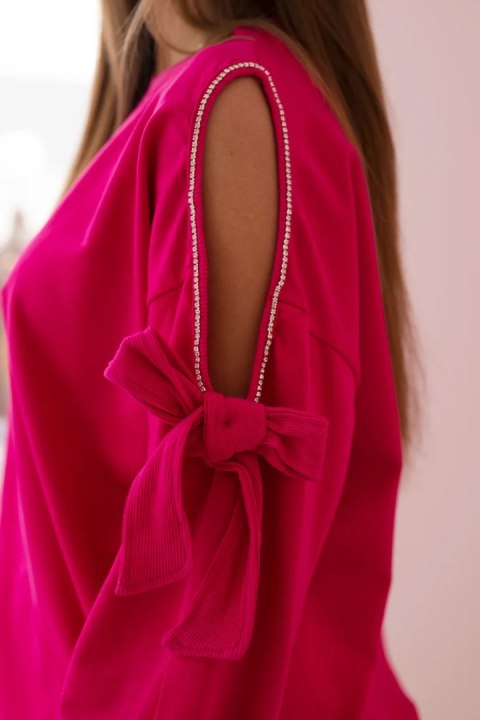 Komplet bluzy z kokardą na rękawach i legginsów fuksja Komplet bluzy z kokardą na rękawach i legginsów fuksja