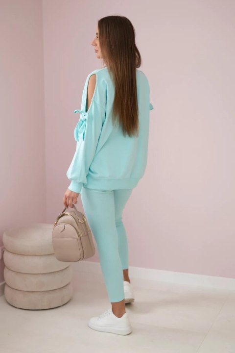 Komplet bluzy z kokardą na rękawach i legginsów miętowy Komplet bluzy z kokardą na rękawach i legginsów miętowy