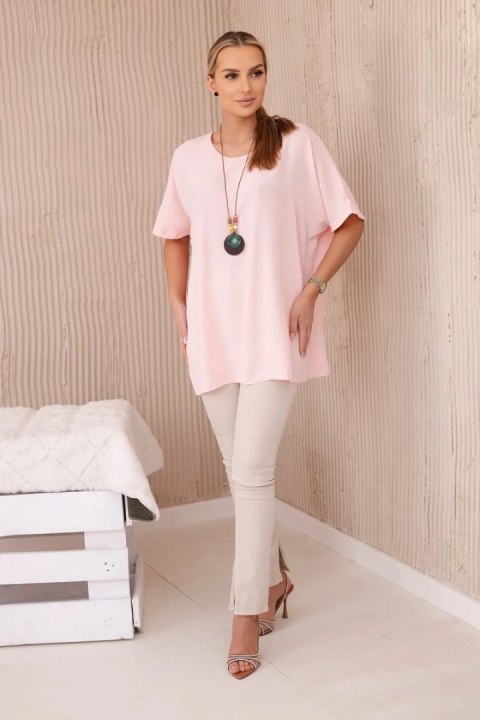 Bluzka oversize z wisiorkiem pudrowy róż Bluzka oversize z wisiorkiem pudrowy róż