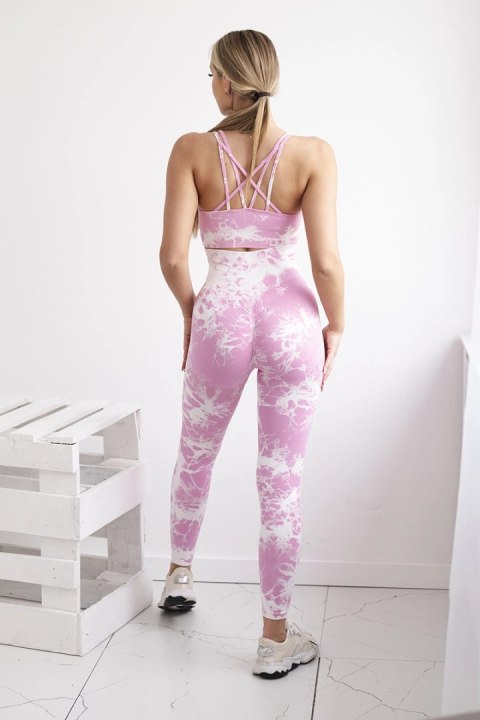 Komplet fitness top + legginsy push up jasny różowy + ecru Komplet fitness top + legginsy push up jasny różowy + ecru