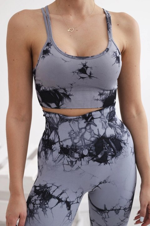Komplet fitness top + legginsy push up szary + czarny Komplet fitness top + legginsy push up szary + czarny