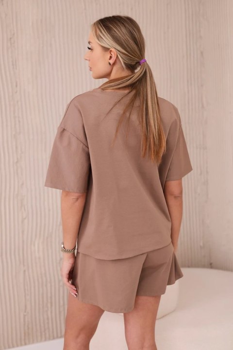Komplet z nadrukiem new punto bluzka + spodenki camelowy Komplet z nadrukiem new punto bluzka + spodenki camelowy