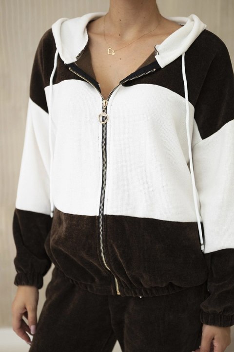 Komplet prążkowany welur bluza + spodnie brązowy Komplet prążkowany welur bluza + spodnie brązowy