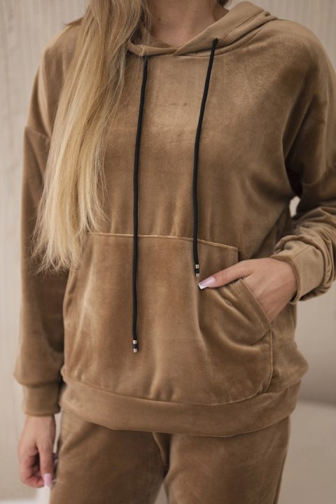 Komplet welurowy bluza kangurka + spodnie camelowy Komplet welurowy bluza kangurka + spodnie camelowy