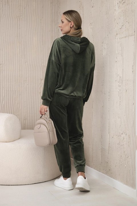 Komplet welurowy bluza kangurka + spodnie khaki Komplet welurowy bluza kangurka + spodnie khaki