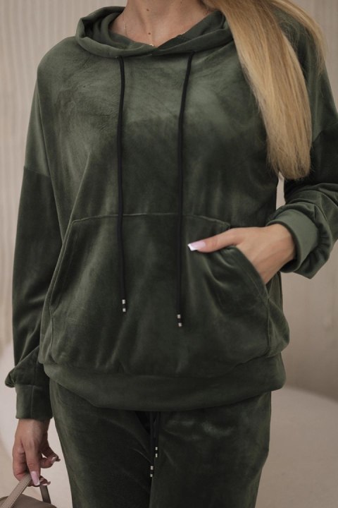 Komplet welurowy bluza kangurka + spodnie khaki Komplet welurowy bluza kangurka + spodnie khaki