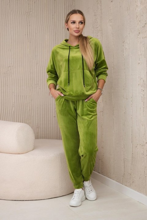 Komplet welurowy bluza kangurka + spodnie kiwi Komplet welurowy bluza kangurka + spodnie kiwi