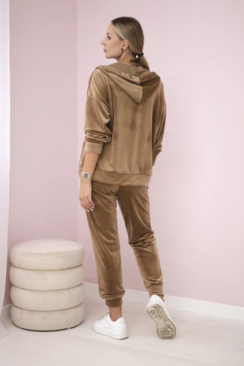 Komplet welurowy bluza z kapturem + spodnie camelowy Komplet welurowy bluza z kapturem + spodnie camelowy