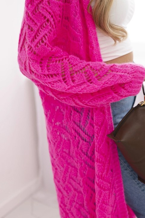 Sweter długi kardigan Super KID Moher różowy neon Sweter długi kardigan Super KID Moher różowy neon