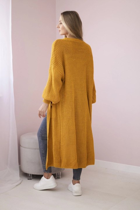 Sweter długi kardigan musztardowy Sweter długi kardigan musztardowy