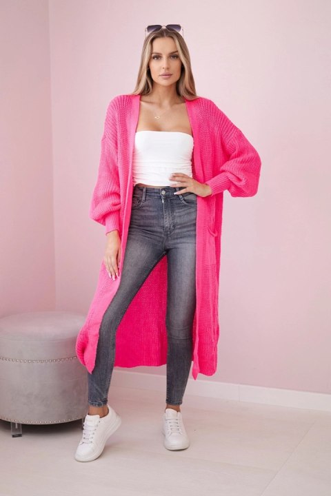 Sweter długi kardigan różowy neon Sweter długi kardigan różowy neon