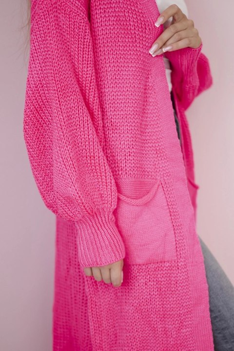 Sweter długi kardigan różowy neon Sweter długi kardigan różowy neon