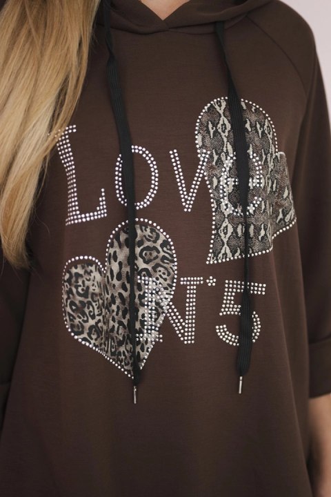 Bluza wiskozowa plus size Love brązowa Bluza wiskozowa plus size Love brązowa
