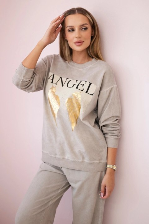 Komplet bawełniany dekatyzowany Angel bluza + spodnie beżowy Komplet bawełniany dekatyzowany Angel bluza + spodnie beżowy