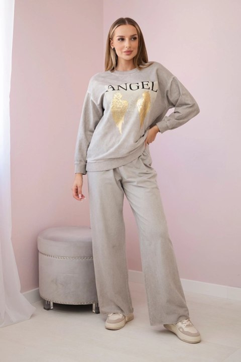 Komplet bawełniany dekatyzowany Angel bluza + spodnie beżowy Komplet bawełniany dekatyzowany Angel bluza + spodnie beżowy
