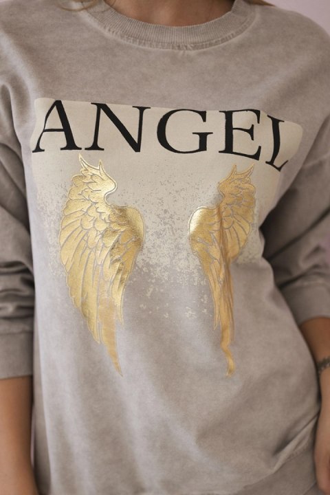 Komplet bawełniany dekatyzowany Angel bluza + spodnie beżowy Komplet bawełniany dekatyzowany Angel bluza + spodnie beżowy