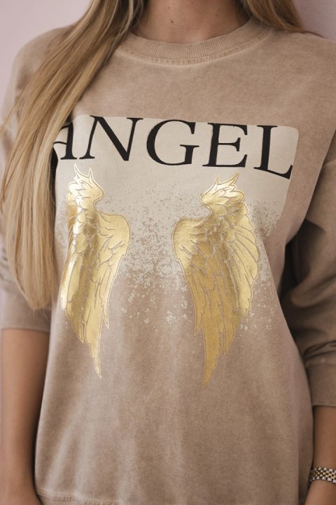 Komplet bawełniany dekatyzowany Angel bluza + spodnie camelowy Komplet bawełniany dekatyzowany Angel bluza + spodnie camelowy