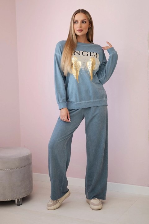 Komplet bawełniany dekatyzowany Angel bluza + spodnie jeansowy Komplet bawełniany dekatyzowany Angel bluza + spodnie jeansowy