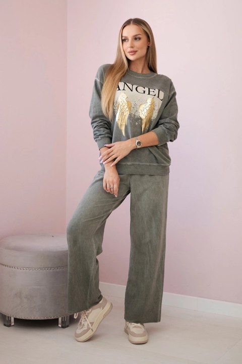 Komplet bawełniany dekatyzowany Angel bluza + spodnie khaki Komplet bawełniany dekatyzowany Angel bluza + spodnie khaki