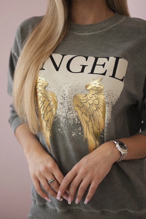 Komplet bawełniany dekatyzowany Angel bluza + spodnie khaki Komplet bawełniany dekatyzowany Angel bluza + spodnie khaki