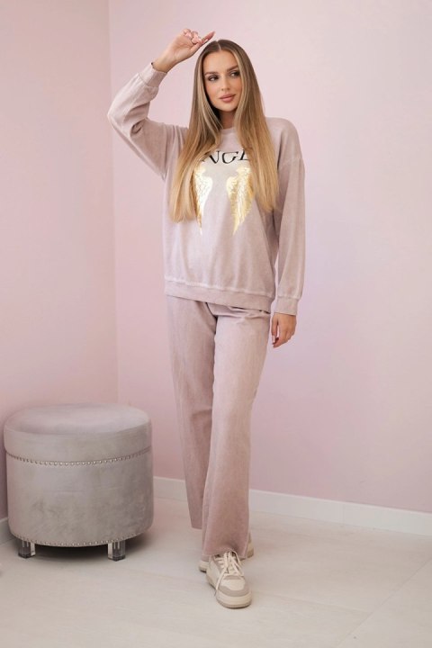Komplet bawełniany dekatyzowany Angel bluza + spodnie pudrowy róż Komplet bawełniany dekatyzowany Angel bluza + spodnie pudrowy róż