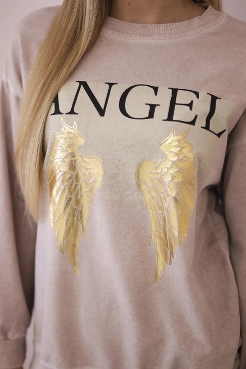 Komplet bawełniany dekatyzowany Angel bluza + spodnie pudrowy róż Komplet bawełniany dekatyzowany Angel bluza + spodnie pudrowy róż