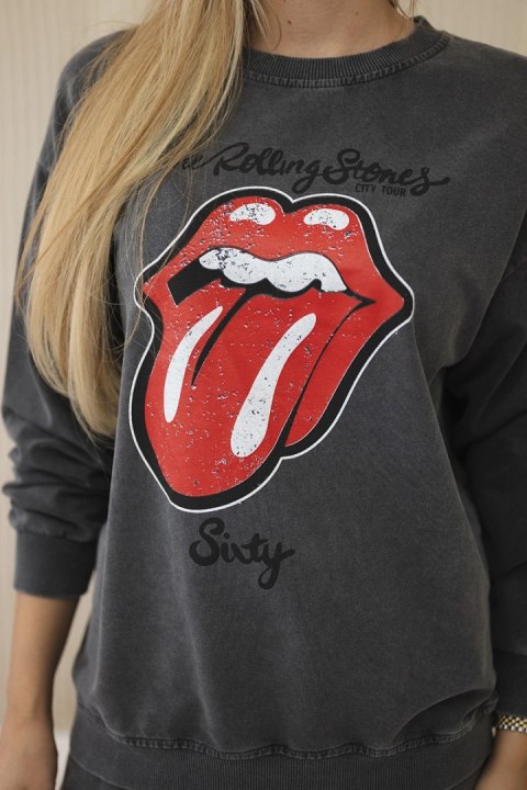 Komplet bawełniany dekatyzowany z nadrukiem bluza + spodnie grafitowy Komplet bawełniany dekatyzowany z nadrukiem bluza + spodnie grafitowy