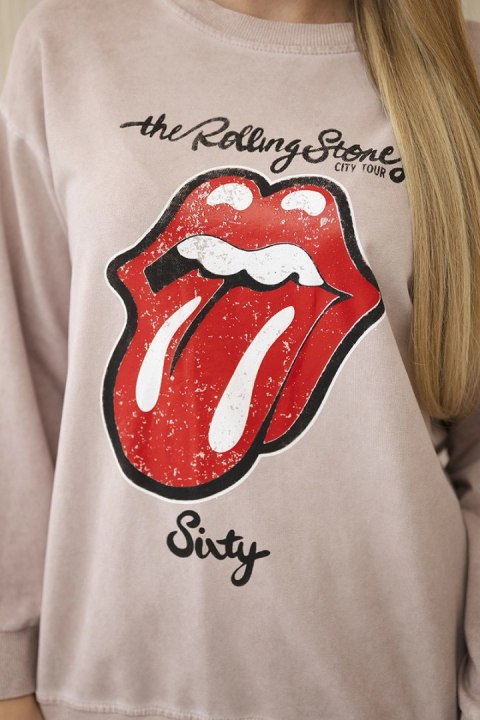 Komplet bawełniany dekatyzowany z nadrukiem bluza + spodnie pudrowy róż Komplet bawełniany dekatyzowany z nadrukiem bluza + spodnie pudrowy róż
