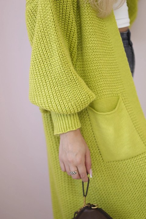 Sweter długi kardigan pistacjowy Sweter długi kardigan pistacjowy