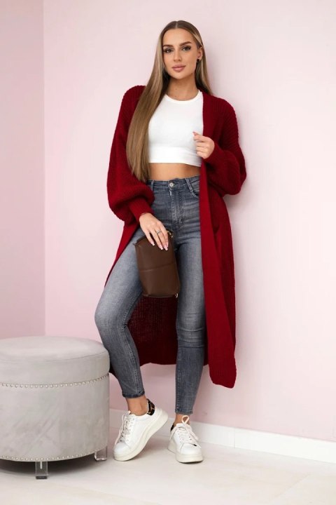 Sweter długi kardigan bordowy Sweter długi kardigan bordowy