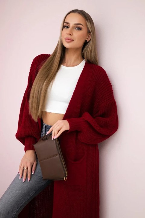 Sweter długi kardigan bordowy Sweter długi kardigan bordowy