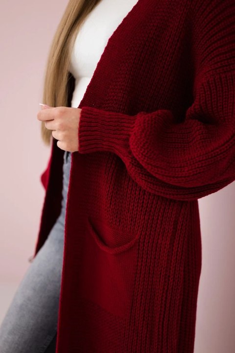 Sweter długi kardigan bordowy Sweter długi kardigan bordowy