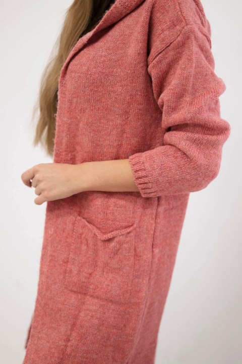 Sweter z kapturem i kieszeniami gładki ciemny różowy Sweter z kapturem i kieszeniami gładki ciemny różowy