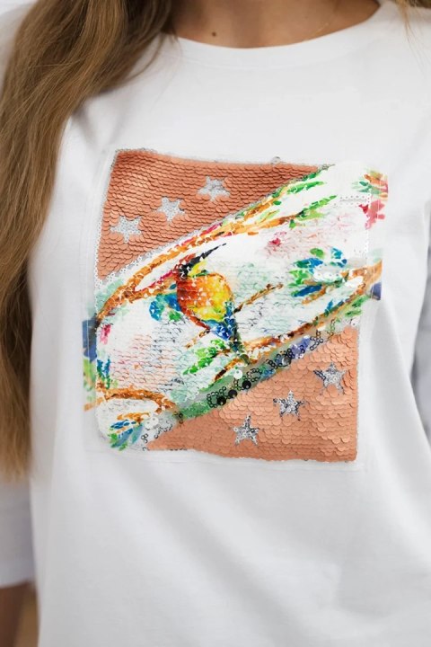 Bluzka z grafiką 3D Bird biała Bluzka z grafiką 3D Bird biała