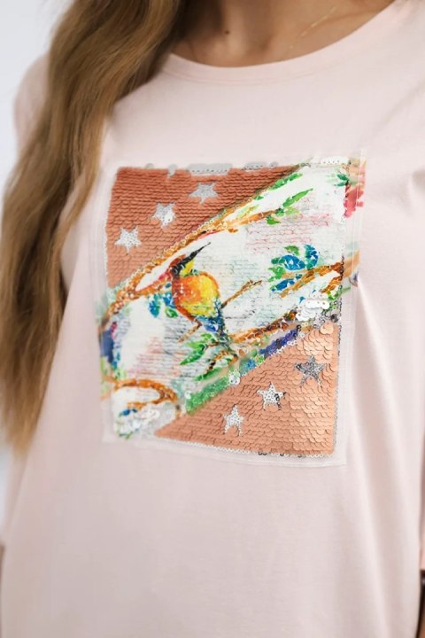 Bluzka z grafiką 3D Bird pudrowy róż Bluzka z grafiką 3D Bird pudrowy róż