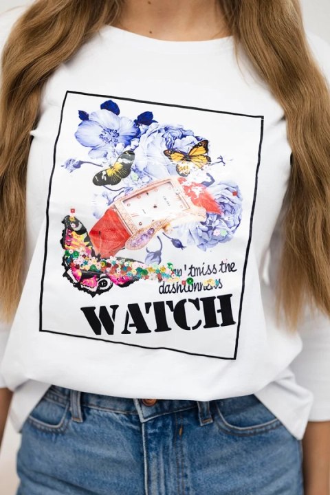 Bluzka z grafiką 3D Watch biała Bluzka z grafiką 3D Watch biała